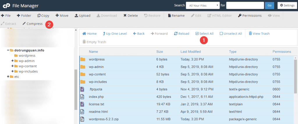 hướng dẫn nén và giải nén dữ liệu website trên cpanel hosting 2