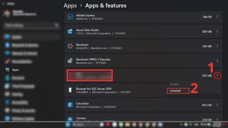 sửa lỗi màn hình xanh windows 11 gỡ cài đặt các ứng dụng có vấn đề 3
